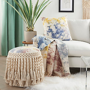 Toss a fresh look onto your modern home decor with this handcrafted, multicolored abstract throw blanket from Mina Victory, in a fun and funky tie-dye pattern. It's generously sized for comfort to drape gracefully on a sofa or chair, or to fold at the foot of your bed. Fringed edges make the perfect finishing touch. Made of 100% cotton and acrylic | Handcrafted | Imported | Spot clean | Indoor use only
