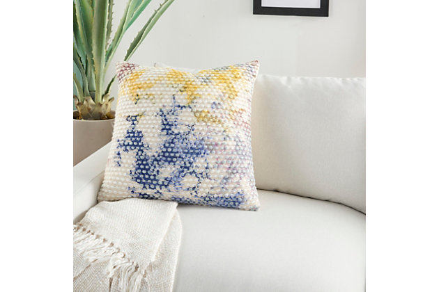 This handcrafted throw pillow from mina victory looks fresh, fun and modern in a multicolor tie-dye pattern. Offering textural interest for soft and comfy lounging on your chair, sofa or bed, it's the perfect accent for bohemian, eclectic, casual modern, contemporary and moroccan-inspired decor.Made of 100% cotton and acrylic | Handcrafted | Soft polyfill | Zipper closure | Imported | Spot clean