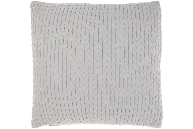 Fashioned in the style of your favorite chunky knit blanket, this comfy throw pillow from mina victory imparts cozy charm and warmth to your home. Curl up against its delightfully soft, quilted chevron face in suede-like polyester. The back is equally soft.Made of 100% cotton and polyester | Handcrafted | Soft polyfill | Zipper closure | Imported | Spot clean
