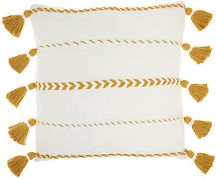 Nourison Mina Victory Life Styles Braided Striped 20" X 20" Tasseled Throw Pillow, Mustard, large