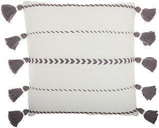 Nourison Mina Victory Life Styles Braided Striped 20" X 20" Tasseled Throw Pillow, Gray, large