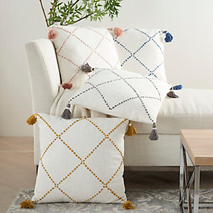 Add chic personality to your sofa or bed with this modern throw pillow from mina victory. Dotted lines on a white base form a textured braided trellis pattern, which is finished with tassels in each corner for a fun and textural effect.Made of 100% cotton | Handcrafted | Soft polyfill | Zipper closure | Imported | Spot clean