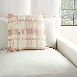 Invite down-to-earth comfort to your home with this handcrafted throw pillow from the kathy ireland® home studio collection. Charmingly woven plaid in blush pink and ivory tones makes this cotton accent pillow a cozy addition to contemporary and rustic farmhouse styles of decor. A zipper closure makes removing the cover for spot cleaning easy, while the soft insert adds plush, lump-free support. This collection has something special for every decorating taste.Handcrafted | Made of 100% cotton | Soft polyfill |  zipper closure | Imported | Spot clean