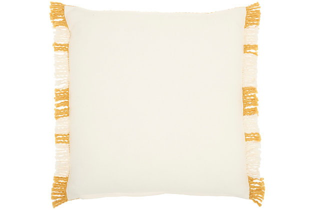 Invite down-to-earth comfort to your home with this handcrafted throw pillow from the kathy ireland® home studio collection. Charmingly woven plaid in golden yellow and ivory tones makes this cotton accent pillow a cozy addition to contemporary and rustic farmhouse styles of decor. A zipper closure makes removing the cover for spot cleaning easy, while the soft insert adds plush, lump-free support. This collection has something special for every decorating taste.Handcrafted | Made of 100% cotton | Soft polyfill |  zipper closure | Imported | Spot clean