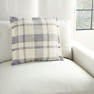 Invite down-to-earth comfort to your home with this handcrafted throw pillow from the kathy ireland® home studio collection. Charmingly woven plaid in neutral gray and ivory tones makes this cotton accent pillow a cozy addition to contemporary and rustic farmhouse styles of decor. A zipper closure makes removing the cover for spot cleaning easy, while the soft insert adds plush, lump-free support. This collection has something special for every decorating taste.Handcrafted | Made of 100% cotton | Soft polyfill |  zipper closure | Imported | Spot clean