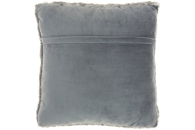 Glamorous, decorative, and oh-so-soft, this ruched faux rabbit fur throw pillow by mina victory home accents is just what you need to dress up your living room with ease. Handmade of polyester in gray with hints of natural ivory, this pillow adds textural appeal to your couch, chair or other seating area. It includes a plush insert and zipper closure, so you can clean spills with ease. Indulge your taste for luxury and bring a warm, welcoming feeling to any room with this artistic creation.Handcrafted | Made of 100% polyester | Soft polyfill | Zipper closure | Faux fur |  imported |  spot clean