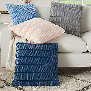 Glamorous, decorative, and oh-so-soft, this ruched faux rabbit fur throw pillow by mina victory home accents is just what you need to dress up your living room with ease. Handmade of polyester in a deep navy blue with hints of natural ivory, this pillow adds textural appeal to your couch, chair or other seating area. It includes a plush insert and zipper closure, so you can clean spills with ease. Indulge your taste for luxury and bring a warm, welcoming feeling to any room with this artistic creation.Handcrafted | Made of 100% polyester | Soft polyfill | Zipper closure | Faux fur |  imported |  spot clean
