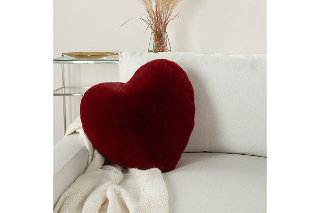 Add sweet comfort to your home with this heart-shaped throw pillow by mina victory home accents. Whether you’re decorating for valentine’s day or you just want to add a little love to your space year-round, this fluffy faux rabbit fur pillow offers hours of cozy support. It's handmade of polyester in a deep red tone, with a plump fill. Bring lush texture and a warm, welcoming feeling to any room with this artistic creation.Handcrafted | Made of 100% polyester | Soft polyfill | Faux fur | Imported | Spot clean