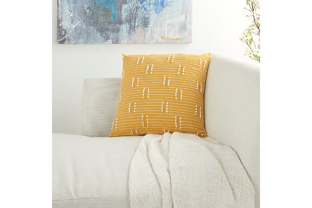 This handcrafted broken stripe throw pillow from the kathy ireland® home studio collection brings artistic ambience into any room. Its contemporary design has roots in ethnic patterns, making it a beautiful accent pillow for modern, eclectic or bohemian decor. It's undeniably chic and delightfully comfortable, with a spot-cleanable cotton front and back, a zipper closure and a plump insert.Handcrafted | Made of 100% cotton | Soft polyfill | Zipper closure | Imported | Spot clean