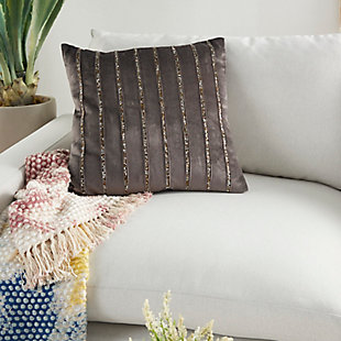 Lounge in luxury with this enchanting throw pillow by mina victory. Its lush and velvety dark gray cover is accented by rows of beaded stripes for an ultra-glam effect on your sofa, bed or chair. Handcrafted of velvet, this accent pillow has a zipper closure and a cozy polyester fill for added comfort.Handcrafted | Made of 100% velvet | Soft polyfill | Zipper closure | Beaded stripes | Imported | Spot clean
