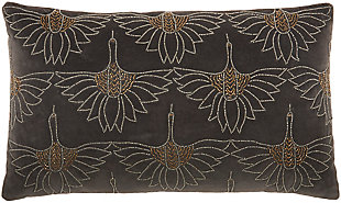 Art deco meets modern glam in this plush handmade mina victory lumbar pillow. Across its dark gray cotton cover, beaded floral motifs create a glamorous effect on your sofa, bed or chair. This lumbar pillow includes a springy polyester insert to help retain its rectangular shape, and a zipper closure for easy spot cleaning.Handcrafted | Made of 100% cotton | Soft polyfill | Zipper closure | Beaded floral motifs | Imported | Spot clean