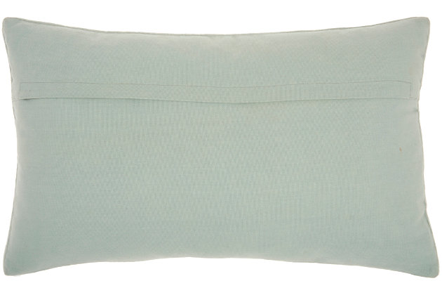 Art deco meets modern glam in this plush handmade mina victory lumbar pillow. Across its celadon green cotton cover, beaded floral motifs create a glamorous effect on your sofa, bed or chair. This lumbar pillow includes a springy polyester insert to help retain its rectangular shape, and a zipper closure for easy spot cleaning.Handcrafted | Made of 100% cotton | Soft polyfill | Zipper closure | Beaded floral motifs | Imported | Spot clean