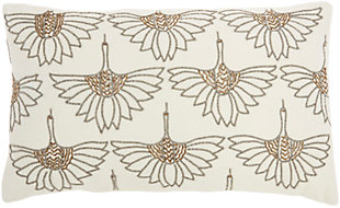 Art deco meets modern glam in this plush handmade mina victory lumbar pillow. Across its neutral ivory cotton cover, beaded floral motifs create a glamorous effect on your sofa, bed or chair. This lumbar pillow includes a springy polyester insert to help retain its rectangular shape, and a zipper closure for easy spot cleaning.Handcrafted | Made of 100% cotton | Soft polyfill | Zipper closure | Beaded floral motifs | Imported | Spot clean