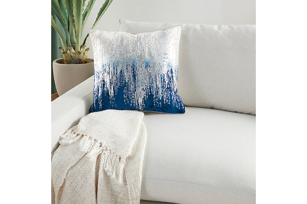 Bring modern flair to a favorite chair, sofa or bed with the fresh style of this handcrafted mina victory accent pillow. It's a unique accessory in shaded velvet with the subtle gleam of foil printing, and the texture of hand-beaded embroidery. In navy ombre on gold, with cotton back.Handcrafted | Hand-beaded embroidery | Made of velvet with cotton back | Soft polyfill | Zipper closure | Foil printing | Spot clean