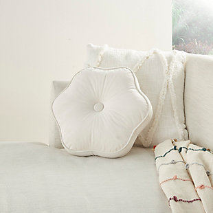 Toss a touch of elegant whimsy into your home with this delightfully soft throw pillow in a charming flower shape. Handcrafted with care, it features a plush cotton velvet cover in a delicate shade of cream, with contrasting piped edges and a pom-pom center. This creation from the mina victory sofia collection is ideal for any cozy couch or chair where you want to relax in comfort and style.Handcrafted | Made of 100% cotton | Soft polyfill | Flower shape | Contrasting piped edges | Center pom-pom | Imported | Spot clean
