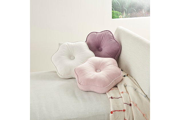 Toss a touch of elegant whimsy into your home with this delightfully soft throw pillow in a charming flower shape. Handcrafted with care, it features a plush cotton velvet cover in a delicate shade of cream, with contrasting piped edges and a pom-pom center. This creation from the mina victory sofia collection is ideal for any cozy couch or chair where you want to relax in comfort and style.Handcrafted | Made of 100% cotton | Soft polyfill | Flower shape | Contrasting piped edges | Center pom-pom | Imported | Spot clean