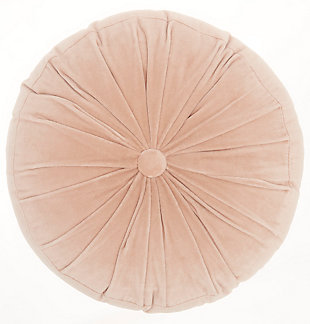 Indulge in the velvety-soft texture of this round throw pillow by mina victory. Its ruched cotton cover gives your living room or bedroom a beautiful and refined look. Crafted in a solid blush color, it fits seamlessly in boho-modern styles of decor. Toss this luxurious pillow on your sofa or bed for an instant uplift in elegance, or on the floor with other accent pillows for an extra comfy cushion. Includes zipper closure.Handcrafted | Made of 100% cotton; tufted cover | Soft polyfill | Zipper closure | Imported | Spot clean