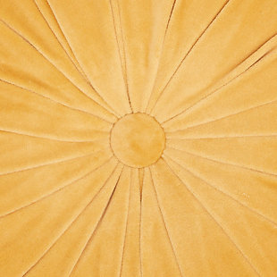 Indulge in the velvety-soft texture of this round throw pillow by mina victory. Its ruched cotton cover gives your living room or bedroom a beautiful and refined look. Crafted in a solid yellow color, it fits seamlessly in boho-modern styles of decor. Toss this luxurious pillow on your sofa or bed for an instant uplift in elegance, or on the floor with other accent pillows for an extra comfy cushion. Includes zipper closure.Handcrafted | Made of 100% cotton; tufted cover | Soft polyfill | Zipper closure | Imported | Spot clean