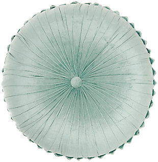 Indulge in the plush texture of this round throw pillow by mina victory. Its pintucked cover, finished with a center button on both sides, is crafted of velvet-like viscose for a look that is elegant in its simplicity. Handmade in a celadon green tone, it complements a variety of styles, from boho modern to glam and contemporary. Toss this luxurious pillow on your sofa or bed for an instant style uplift, or coordinate with the matching floor cushion and pouf.Handcrafted | Made of 100% viscose; pintucked cover | Soft polyfill | Finished with a center button on both sides | Imported | Spot clean