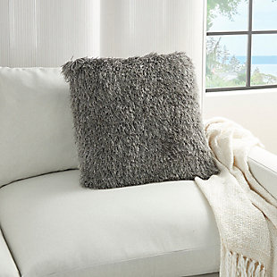 This funky shag pillow is the easiest way to instantly add texture and a fresh style to any room. With its charcoal hue and ultra-plush texture, the modern mina victory throw pillow offers premier comfort and style. Elegant in its simplicity, its solid-toned face is made of soft polyester shag with a velvety-soft polyester back. Includes a removable polyester insert.Machine made | Made of 100% polyester | Soft polyfill | Zipper closure | Imported | Spot clean