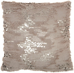 Nourison Mina Victory Sofia Sequined Faux Fur 20" X 20" Throw Pillow, Gray, large