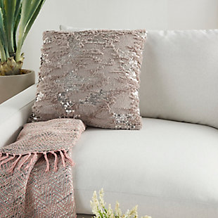 Go glam with two home decor trends in this faux fur accent pillow embellished with sequins. An exclusive look from the mina victory sofia collection, this square fluffy throw pillow is handcrafted for sparkling style and cozy comfort. It's a fun addition to your pillow mix.Handcrafted | Made of 100% polyester | Soft polyfill | Faux fur front with sequins | Zipper closure | Imported | Spot clean