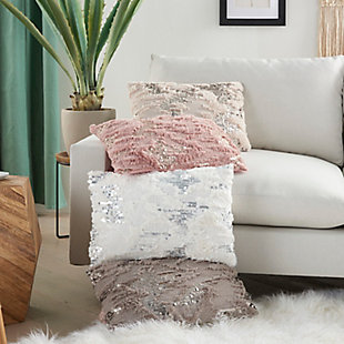 Go glam with two home decor trends in this faux fur accent pillow embellished with sequins. An exclusive look from the mina victory sofia collection, this fluffy throw pillow is handcrafted for sparkling style and cozy comfort. It's a fun addition to your pillow mix.Handcrafted | Made of 100% polyester | Soft polyfill | Faux fur front with sequins | Zipper closure | Imported | Spot clean