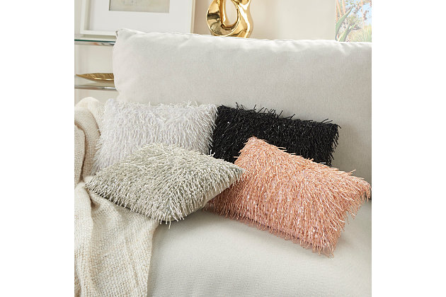 Jewelry for your rooms. The classic shag design is reimagined in this beaded tassel lumbar pillow from mina victory home accents. On its polyester face, white sequins and strings of beads create a delightfully textured effect. This contemporary pillow is handmade in a rectangle and includes a removable polyester insert with zipper closure.Handcrafted | Made of 100% cotton | Removable soft polyfill insert | Finished with white sequins and beads | Pattern appears on face only | Zipper closure | Imported | Spot clean