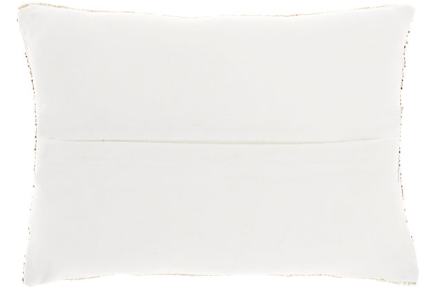 Jewelry for your rooms. Show off your elegant style with this glam lumbar pillow from mina victory home accents. A stunning addition to your pillow mix, its face is covered with shimmering goldtone beads in a stripe pattern for a luxe, eye-catching effect. This contemporary pillow is handmade of polyester and includes a polyfill insert with zipper closure.Handcrafted | Made of 100% polyester | Soft polyfill insert | Covered in goldtone beads in a stripe pattern | Pattern appears on face only | Zipper closure | Imported | Spot clean