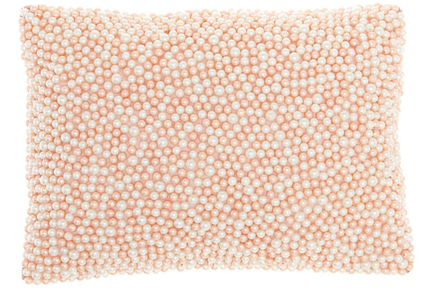 Jewelry for your rooms. Take your decor to the next level by tossing this mina victory lumbar pillow onto your couch or chair. Its polyester cover is covered in shimmering blush pink and ivory faux pearls for a look that is ultra-luxe. This glam lumbar pillow is handmade of polyester and includes a removable polyester insert with zipper closure.Handcrafted | Made of 100% polyester | Soft polyfill insert | Covered in blush pink and ivory faux pearls | Pattern appears on face only | Zipper closure | Imported | Spot clean
