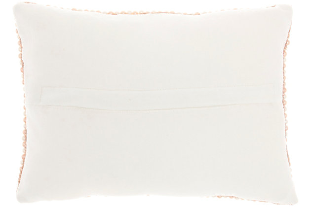 Jewelry for your rooms. Take your decor to the next level by tossing this mina victory lumbar pillow onto your couch or chair. Its polyester cover is covered in shimmering blush pink and ivory faux pearls for a look that is ultra-luxe. This glam lumbar pillow is handmade of polyester and includes a removable polyester insert with zipper closure.Handcrafted | Made of 100% polyester | Soft polyfill insert | Covered in blush pink and ivory faux pearls | Pattern appears on face only | Zipper closure | Imported | Spot clean