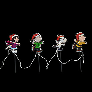 Guide your yuletide guests and proudly show off your Christmas spirit with the ProductWorks 8-Inch pre-lit Peanuts skating Christmas pathway markers. These officially licensed light-up pathway markers feature lovable Peanuts characters Charlie Brown, Linus, Lucy, and Snoopy. Mount them into the ground with the included 4-inch stakes, or hang them indoors with the suction cup hangers. Let these classic and beloved characters lead you to a place of pure happiness this Christmas season. With 25 clear mini lights within, you and your guests will always be able to find your way. The sturdy construction will preserve this charming addition to your Christmas decorations season after season, while the narrow profile makes it easy to store when not in use. The bright, vibrant colors of each character will bring a healthy helping of holiday cheer to any home or yard. Includes 4 pathway markers, 4 ground stakes, and 4 suction cup hangers. Made of plastic | Includes 4 pathway markers, 4 ground stakes, and 4 suction cup hangers | Power source type: corded electric | Overall height measures 22" tall; icons are 8" tall; stakes are 14" tall | Assembly required