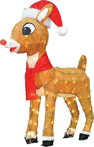 Rudolph 32 Inch Rudolph in Santa Hat and Scarf Outdoor LED 3D Yard Decor, , rollover
