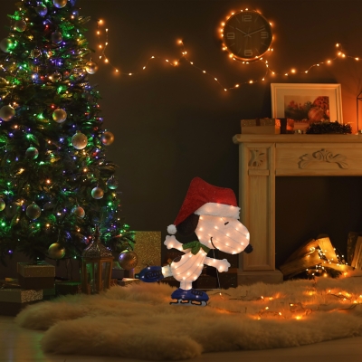 Decoraciones artísticas de Navidad para patio, exhibición de oropel de 32  pulgadas con iluminación Schroeder y Snoopy Piano para exteriores