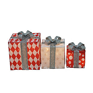 Candy Cane Lane 8 10 12 In CCl 3D Pre-Lit Yard Art Presents Diamond Star Dot/Silver Red Bow/Printed/Nested, , rollover