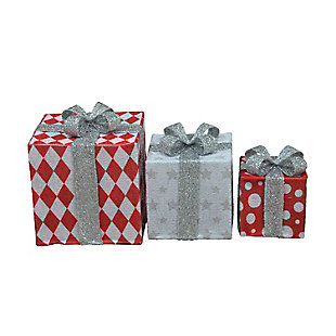 Candy Cane Lane 8 10 12 In CCl 3D Pre-Lit Yard Art Presents Diamond Star Dot/Silver Red Bow/Printed/Nested, , large