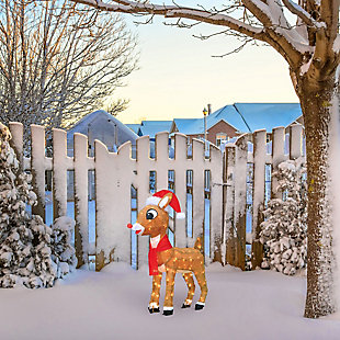 Rudolph 24 Inch Rudolph in Santa Hat and Scarf Outdoor 3D LED Yard Decor, , rollover