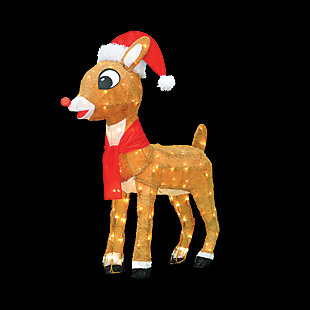 Rudolph 24 Inch Rudolph in Santa Hat and Scarf Outdoor 3D LED Yard Decor, , large