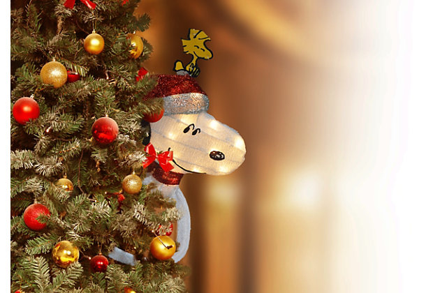 Top off your indoor or outdoor tree with a touch of seasonal holiday decor from ProductWorks: the Peanuts 18-inch 2D hugging Snoopy with Woodstock. This two-dimensional holiday LED lighted yard art is the perfect outdoor decoration. Add this whimsical Christmas decoration to your front yard or front porch, or wrap it around an indoor or outdoor banister. It would also be a great gift for fans of the beloved 1964 Christmas special. Setup is quick and easy (just plug it in with the included adapter).Made of metal and fabric | Includes ground stakes and spare bulbs  | Benefits of LED bulbs: long-lasting, energy-efficient light bulbs; low radiated heat and reliable lighting; never worry about a burned-out bulb | UL Listed for indoor or outdoor use | Officially licensed | Assembly required