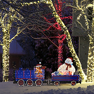 Rudolph 86 Inch Wide Train with Rudolph and Bumble 2 Pc Set Outdoor 2D LED Yard Decor, , rollover