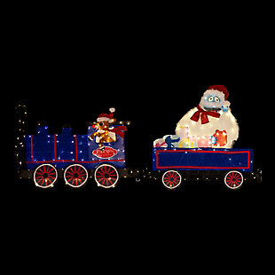 Rudolph 86 Inch Wide Train with Rudolph and Bumble 2 Pc Set Outdoor 2D LED Yard Decor, , large