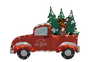 Rudolph 42 Inch Wide Rudolph in Red Truck Outdoor 2D LED Yard Decor, , rollover