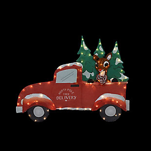 Rudolph 42 Inch Wide Rudolph in Red Truck Outdoor 2D LED Yard Decor, , large