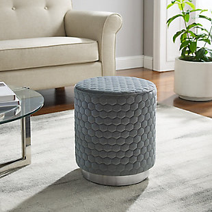 Linon Lennie Round Upholstered Stool Ottoman, , rollover