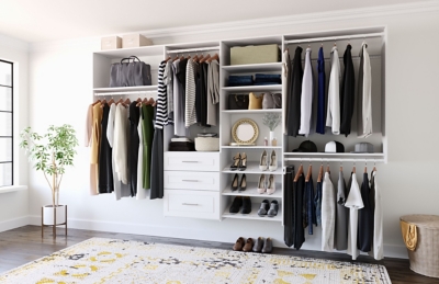 EasyFit 84"-120" W Modern Raised Dual Tower Closet System, White, large