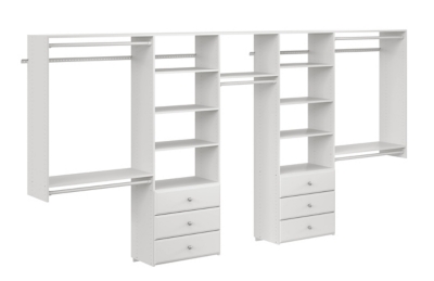 Rubbermaid Classic Custom 3 to 6 Foot Wide Walk In or Reach In Closet  Shelving and Hanging Storage Configuration Kit, White