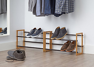 TRINITY 2-Tier Expandable Shoe Rack (2-Pack), Natural/Bronze, rollover