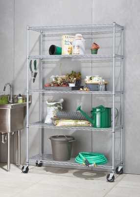 TRINITY 5-Tier Wire Shelving with Wheels, Gray