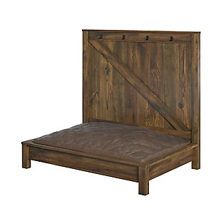 Give your fur-baby a comfortable spot to relax with the Ollie & Hutch Farmington Dog Bed. The weathered medium brown woodgrain finish on the laminated hollow core and particleboard gives the Dog Bed a stylish rustic design. The included foam cushion will give your dog the perfect spot to take a nap. The removable microfiber cushion cover can easily be washed to remove dirt and smells. The 4 hooks on the back panel will give you a place to hang leashes, collars, and treat bags so you can quickly go from nap time to walking. The Dog Bed ships flat to your door and requires assembly upon opening. Two adults are recommended to assemble. Once assembled, the Dog Bed measures to be 36.38”H x 39.1”W x 27.4”D.Man and woman’s best friend deserves the ollie & hutch farmington dog bed to relax and sleep | Made of sturdy laminated hollow core and particleboard, the weathered medium brown woodgrain finish adds a rustic farmhouse feel | Your dog will enjoy long naps on the included foam cushion with removable and washable cover | Hang leashes & collars on the 4 hooks | The dog bed ships flat to your door and 2 adults are recommended to assemble. The bed can support up to 50 lbs. Assembled dimensions: 36.38”h x 39.1”w x 27.4”d | Ollie & hutch warrants this product to be free from defects and agrees to remedy any such defect. This warranty covers one year from the date of original purchase