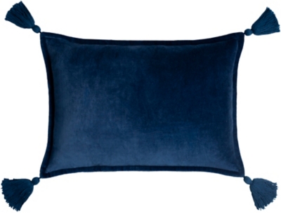 Surya Cotton Velvet Tassled Pillow, Dark Blue, large